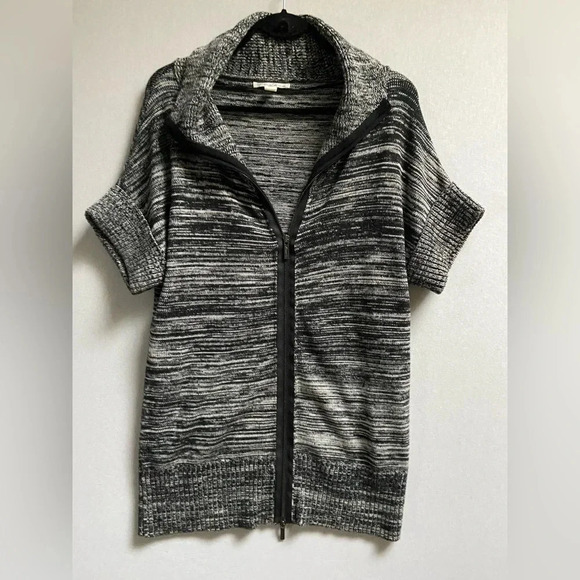 Kenneth Cole Black/ White Short sleeve cotton knit zipper cardigan Sz S - Picture 5 of 15